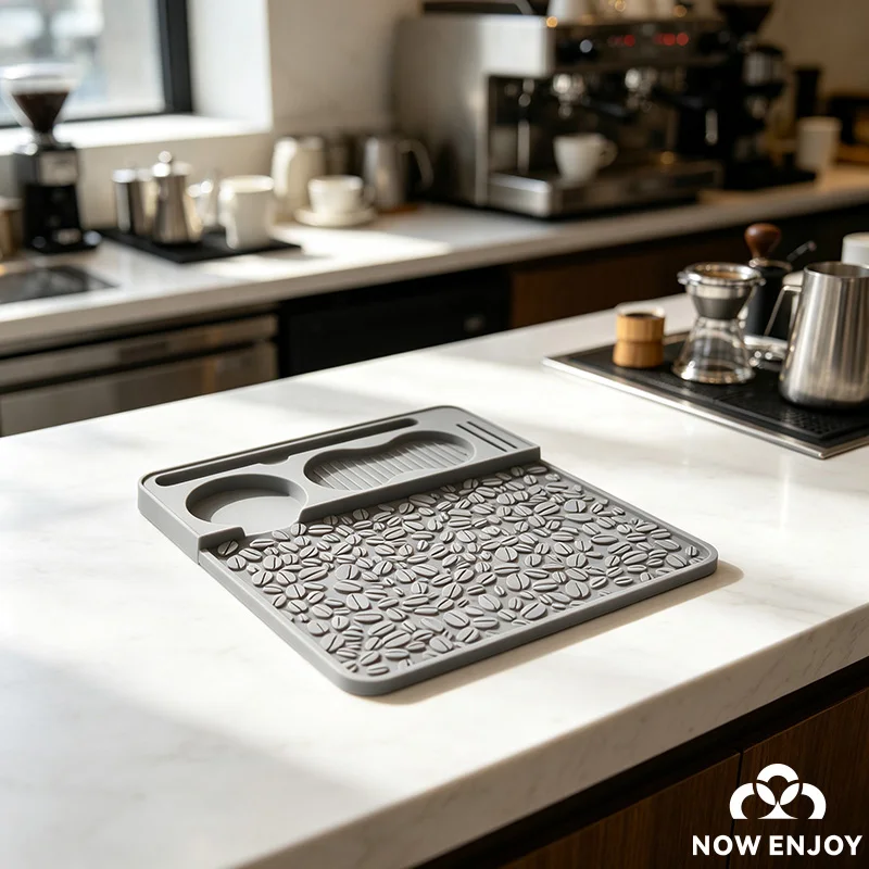 NOW ENJOY Silicone Coffee Mat Non-Slip Espresso Tamping Station Pad for Home Barista Tool Organizer Heat Resistant & Waterproof