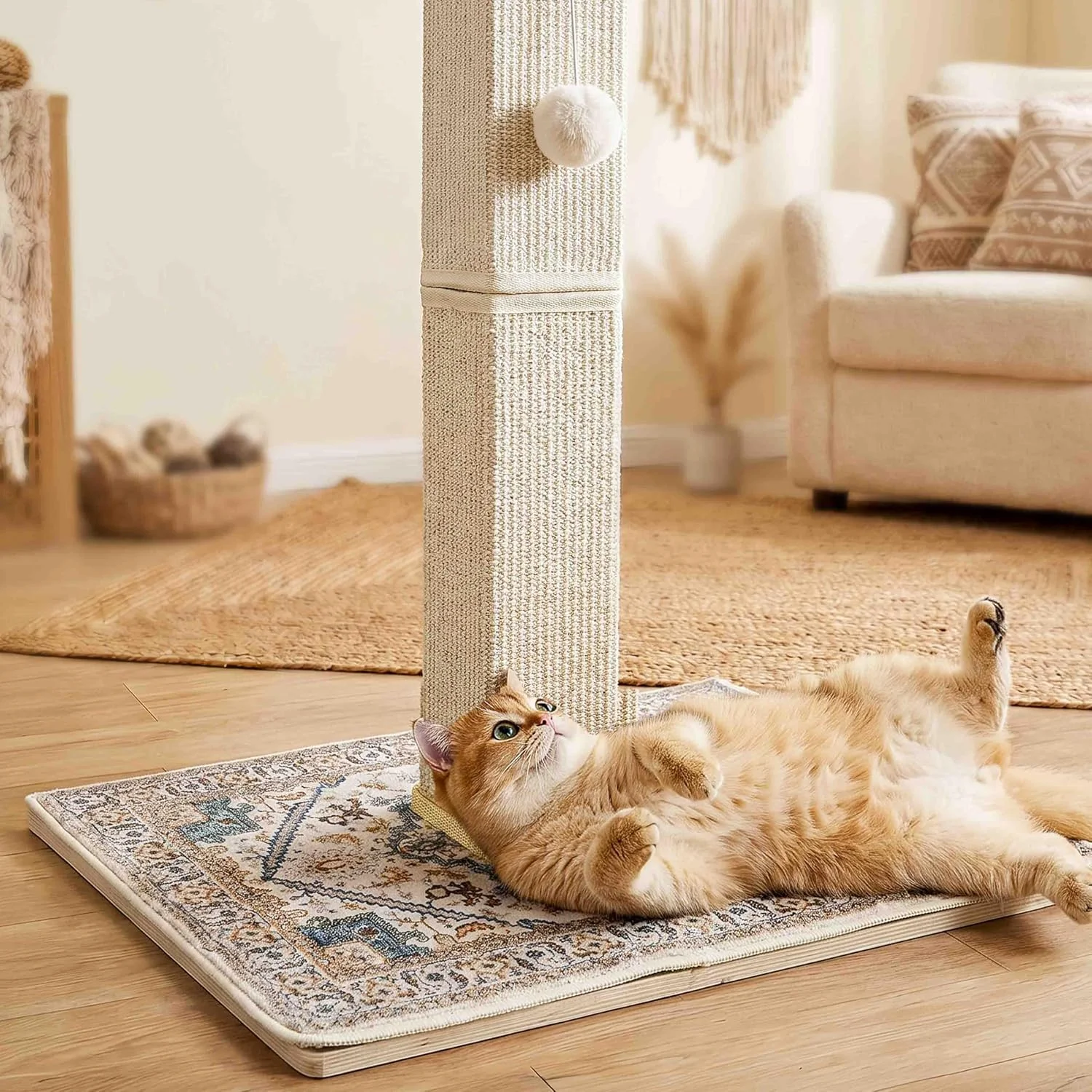 Heavy Duty Cat Scratcher Scratching Post Large Plush Top Cat Bed Perch Sisal Wrapped Cat Tree with Dangling Ball Interactive Toys for Indoor Cats