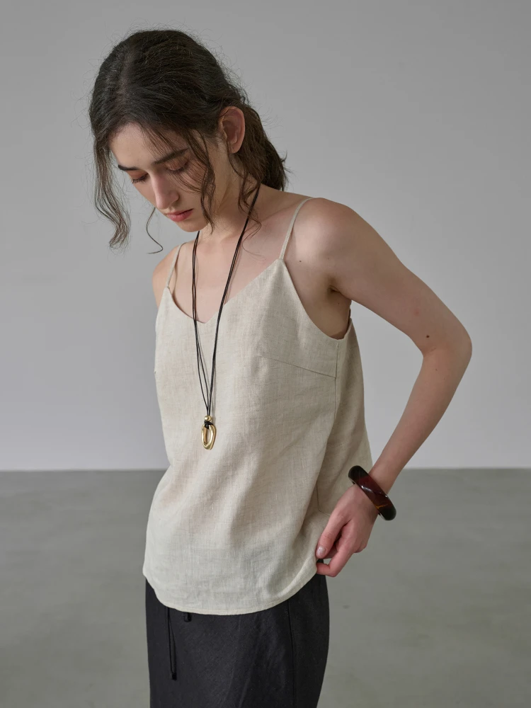 Antibacterial 5A Pure Linen Women's Tank Top Breathable High End V Neck Casual Comfortable Summer Fashion Outerwear