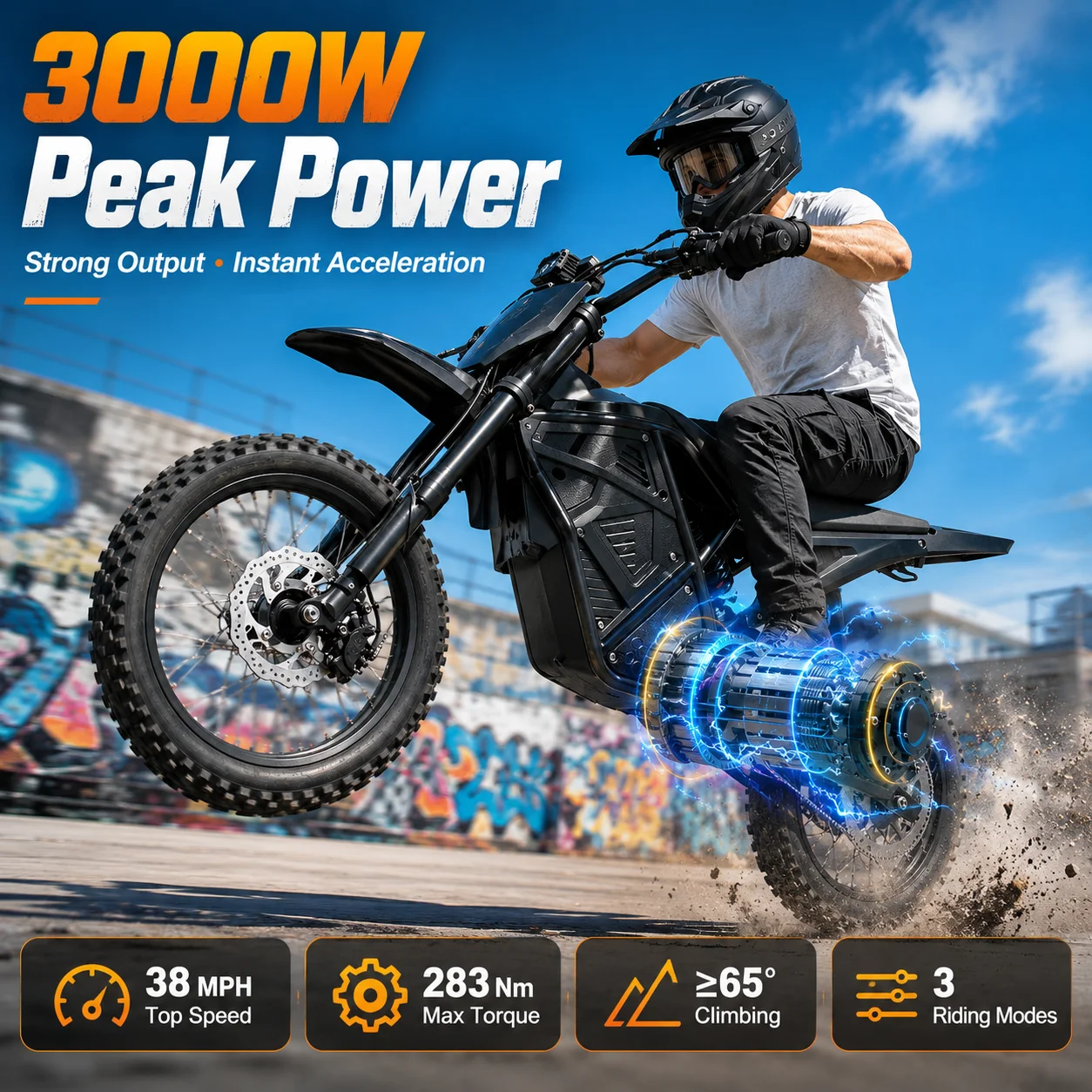 3000W Electric Dirt Bike for Adults, 48V 20.8Ah Battery 38MPH Off-Road E-Bike, 283Nm Torque Dual Suspension & Dual Disc Brake Electric Motorcycle (14/12