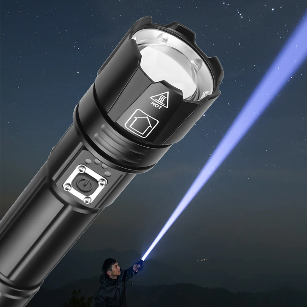 9900000LM Most Powerful LED Flashlight 5000 Watts USB Rechargeable Torch Light 8000 Meter High Power Flashlight Tactical Lantern