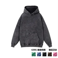 European and American Heavyweight Pure Cotton Washed Old Sweater Fashion Brand Casual Retro Stone Mill Fried Snowflake Men