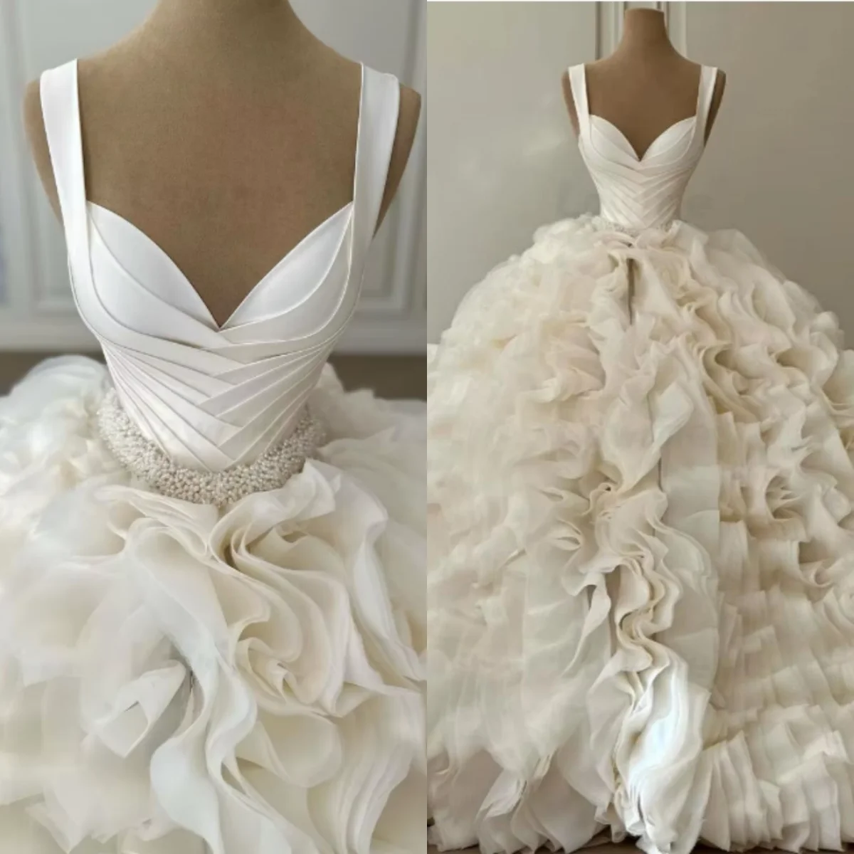 Romantic Ruffles Ball Gown Wedding Dresses Sleeveless Spaghetti Straps Bridal Gowns Vestidos De Novia Customized