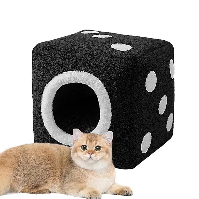 

soft Plush Cat Bed Dice Shape Winter Foldable Plush Dog House Soft Pet Bed For Sleeping Resting Napping Portable Kittens Bed