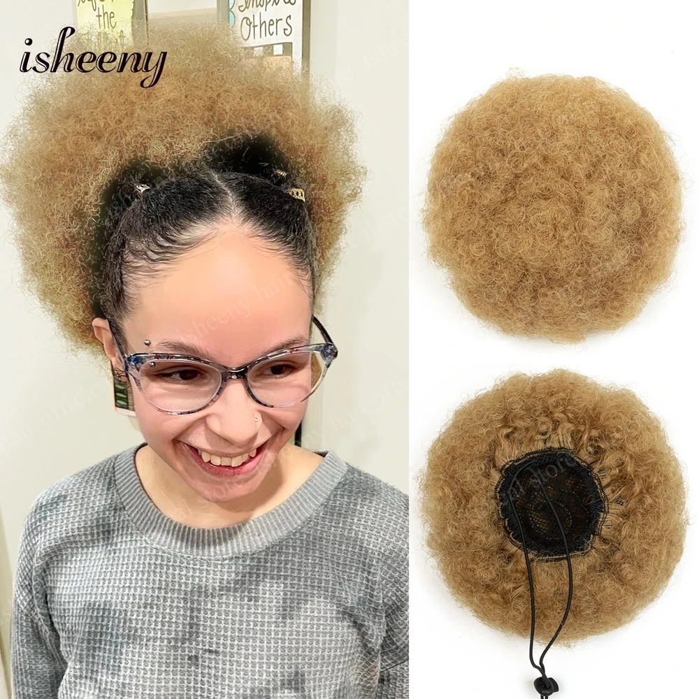 

isheeny афро странный пышный хвост человеческие волосы пучок медовый блондин странный вьющийся хвост на шнурке бразильские наращивание волос