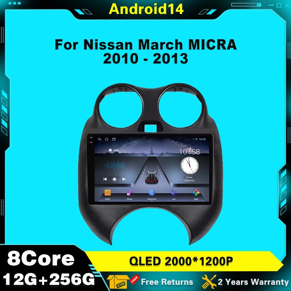 

9 inchi Android 14 For Nissan March MICRA 2010 - 2013 Radio Multimedia Player Navigation GPS Head t 4G WIFI Wireless Carplay