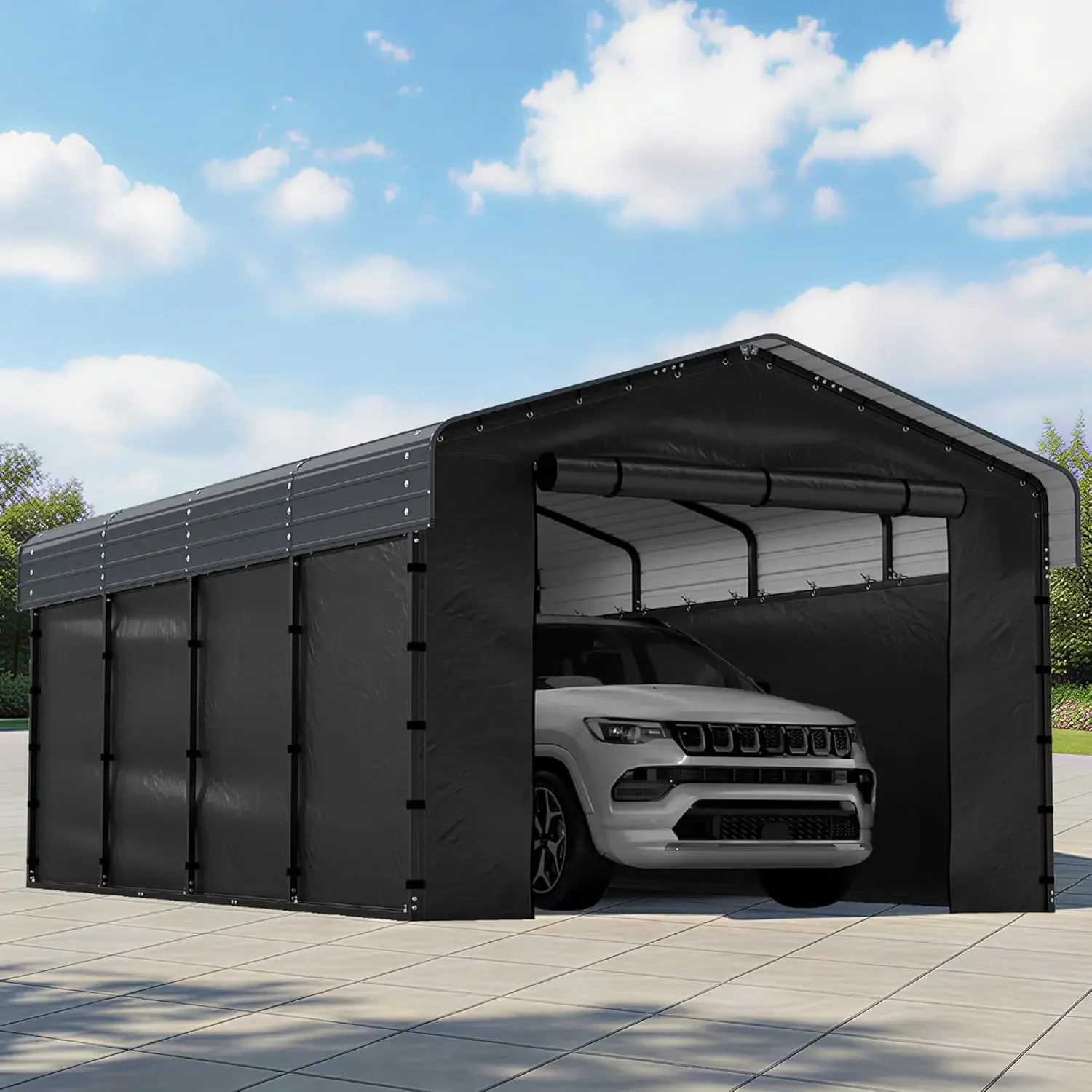 

12x20FT Heavy Duty Metal Carport,Outdoor Garage with Removable Sidewalls & Doors