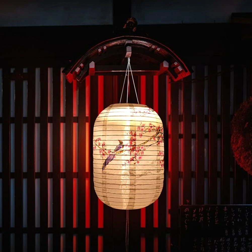 Solar Powered Chinese LED Light Nylon Cloth Traditional Decorative Lamp Lantern Atmosphere Light Outdoor Garden Party Decoration