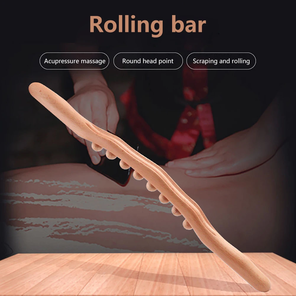 Wood Tools Rolling Stick Wooden Rod 53X3X2.5CM Meridian Supplies Brown Beech Scraping Massage Scraping Stick