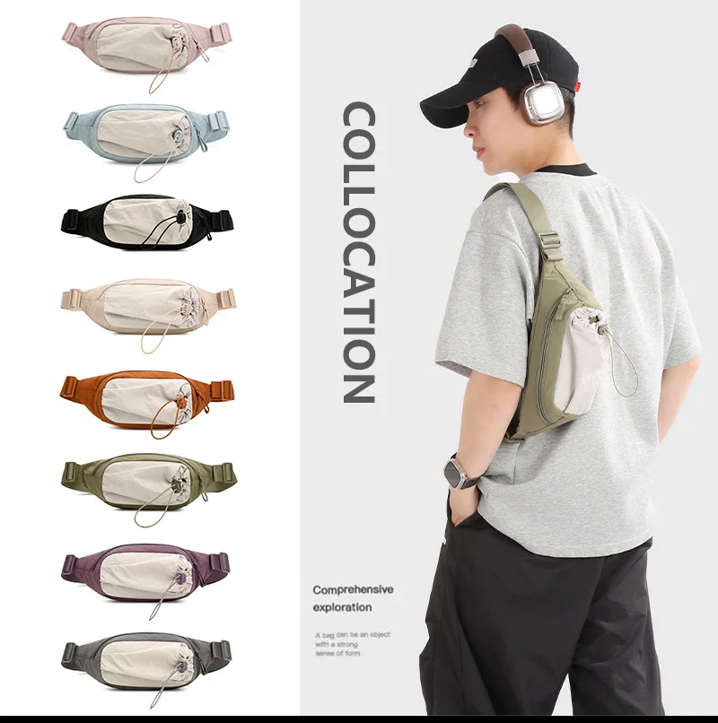 Color-blocking waterproof polyester multi-functional men's chest bag lightweight and small single-shoulder crossbody women's bag