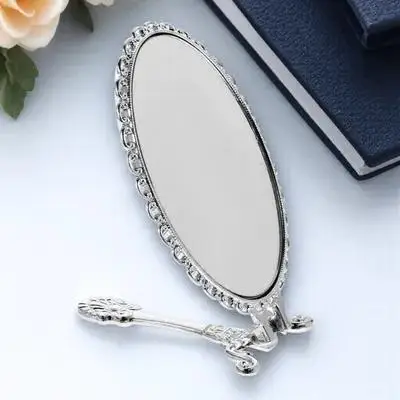 Hand-Make-up-Spiegel, kompakt, Retro-Metall-Design, tragbar, für Reisen, Camping, Badezimmer, Friseur, kleiner Spiegel mit Griff