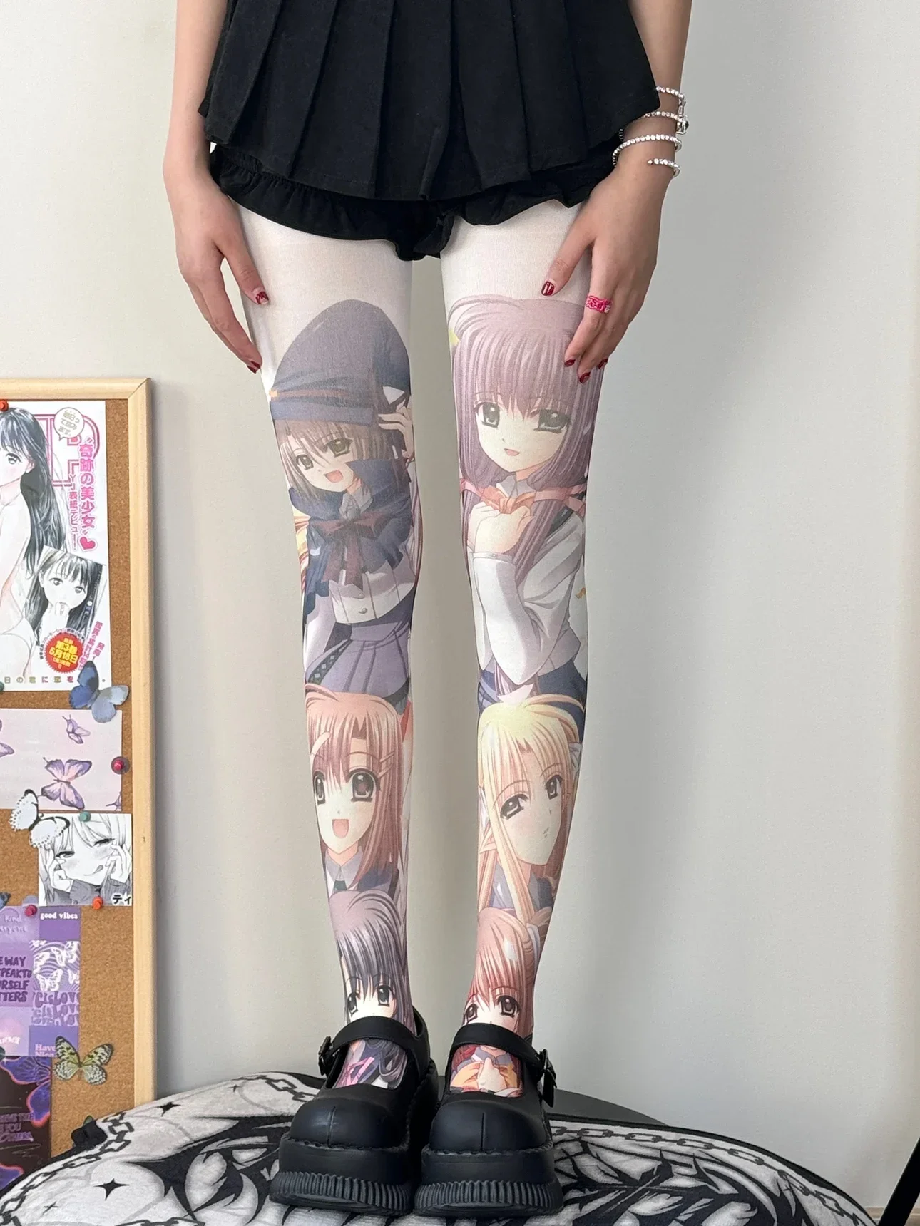 Lolita Socks Women's Cartoon Printed Pantyhose Japanese Sweet Cute Cotton Pantyhose Tights Stockings Black Pantyhose Women