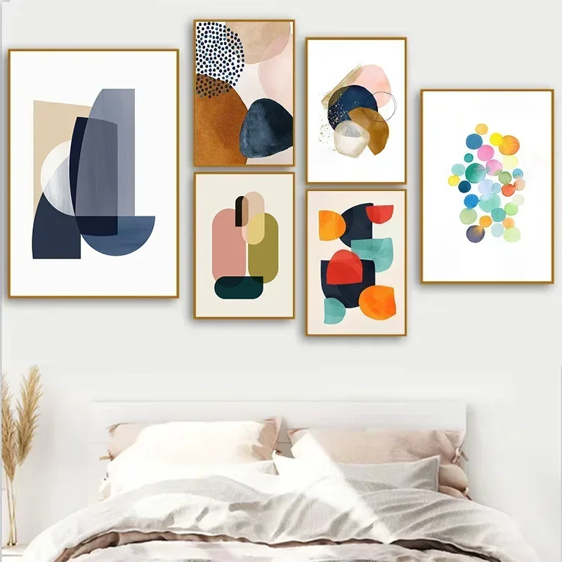 1pc frameless Canvas Painting Minimalist Canvas Posters Modern Abstract Impression Geometric Color Mosaic Fashion Wall Art Home