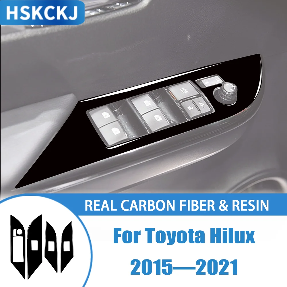 

Подъемная панель управления окном из настоящего углеродного волокна, аксессуары для салона автомобиля, наклейка, модификация для Toyota Hilux 2015-2021