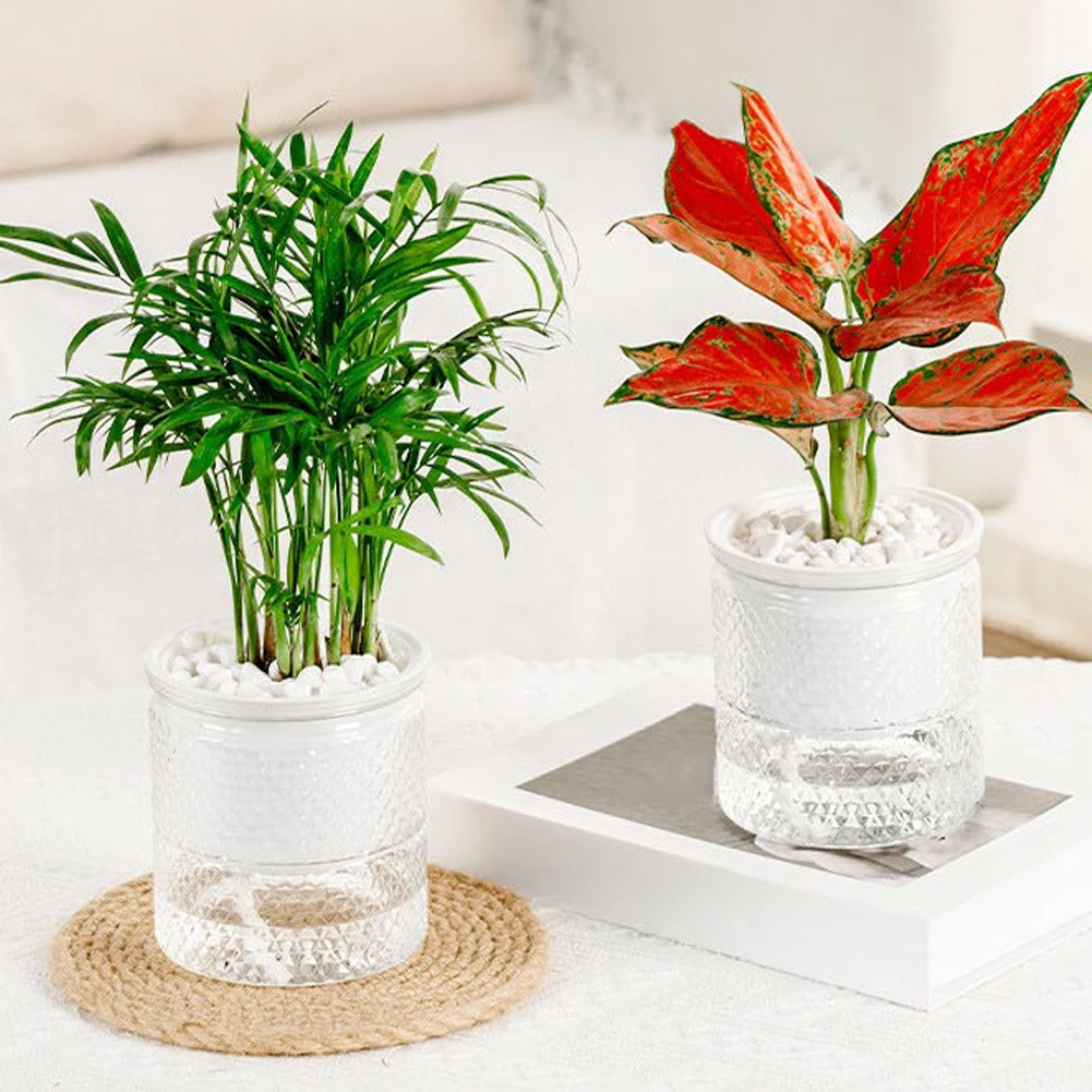 For Windowsills Clear grey white Self-watering Pot Compact Pots For Small Spaces Self-watering Pot Low Maintenance Care