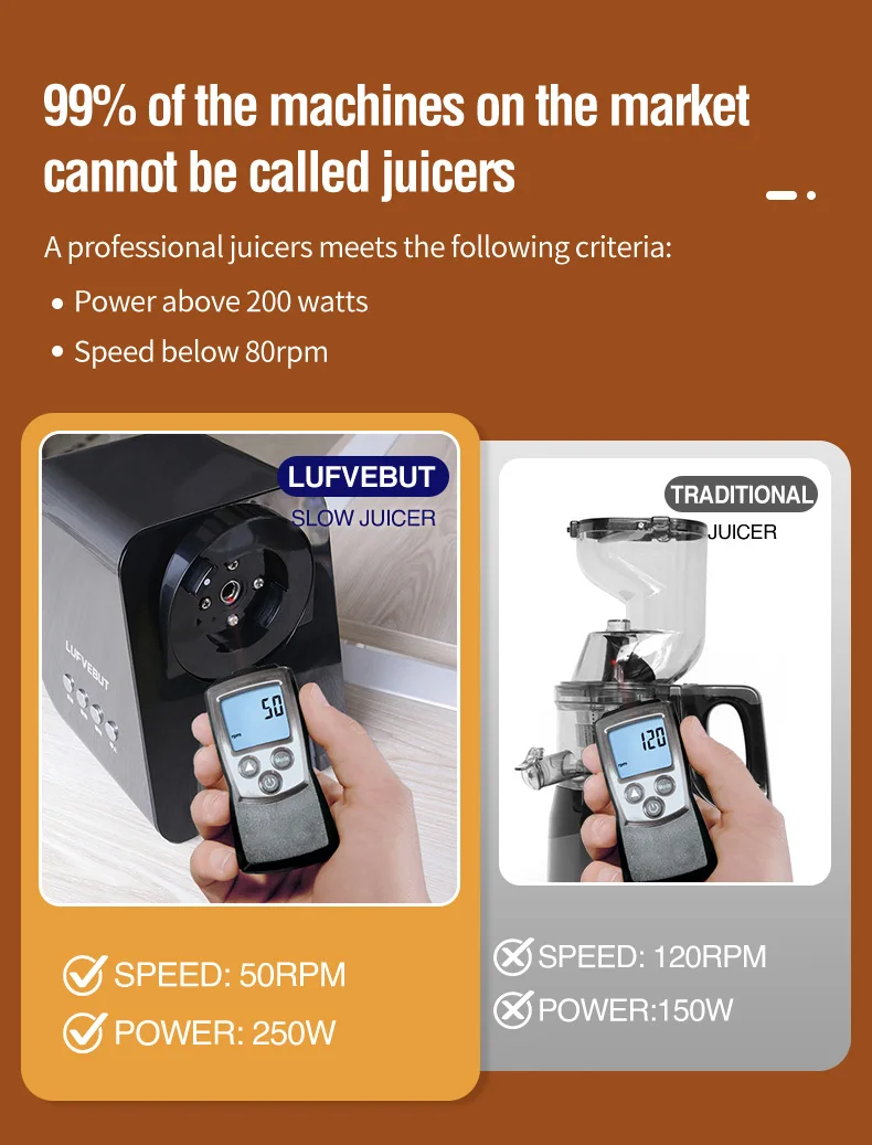 250W Slow Cold Press Fruit Juice Extractor, Anti-jam Reverse, Easy Clean, BPA-Free Quiet Household Vegetable Juicer