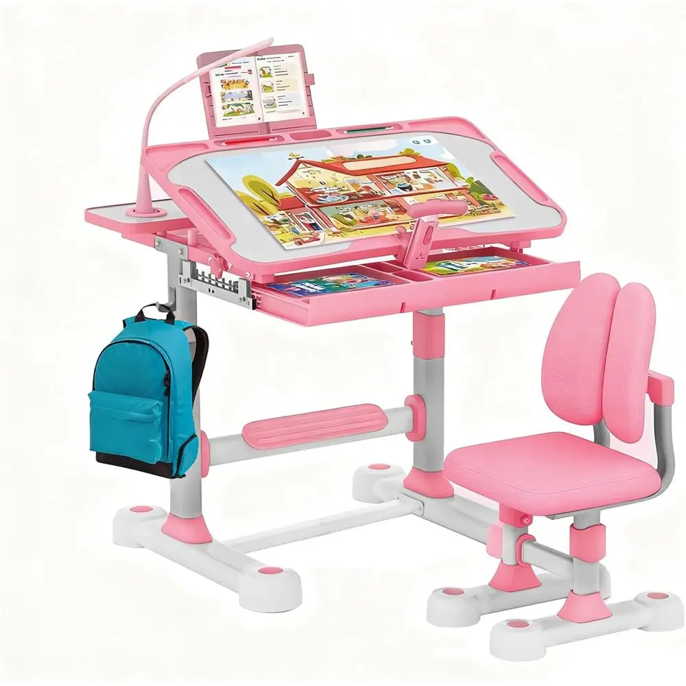 

Художественный стол с регулируемой высотой, наклоном, светодиодной подсветкой, ящиком для хранения и подставкой для книг для детской спальни (розовый)