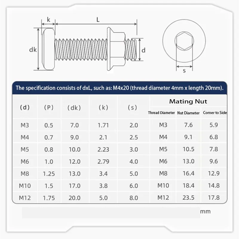 1/2/5/10pcs M3 M4 M5 M6 M8 M10 M12 A2 304 Stainless Steel Flat Head Chamfered Hexagon Bolts Flange Nut Combination