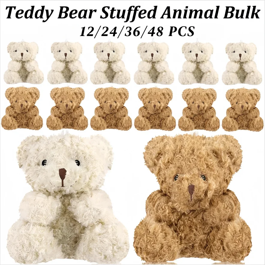 

12-48Pcs Mini Plush Bears 4Inch Plush Stuffed Animals Soft Tiny Bear Toys Bear Doll for Xmas Gift Bags Party Favors