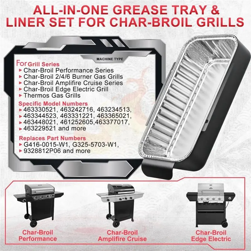 【PARTY  DAY】Grill Grease Tray Replacement G416-0015-W1 For Charbroil Performance Models 463242716 463234513 463344523 G325-5703-