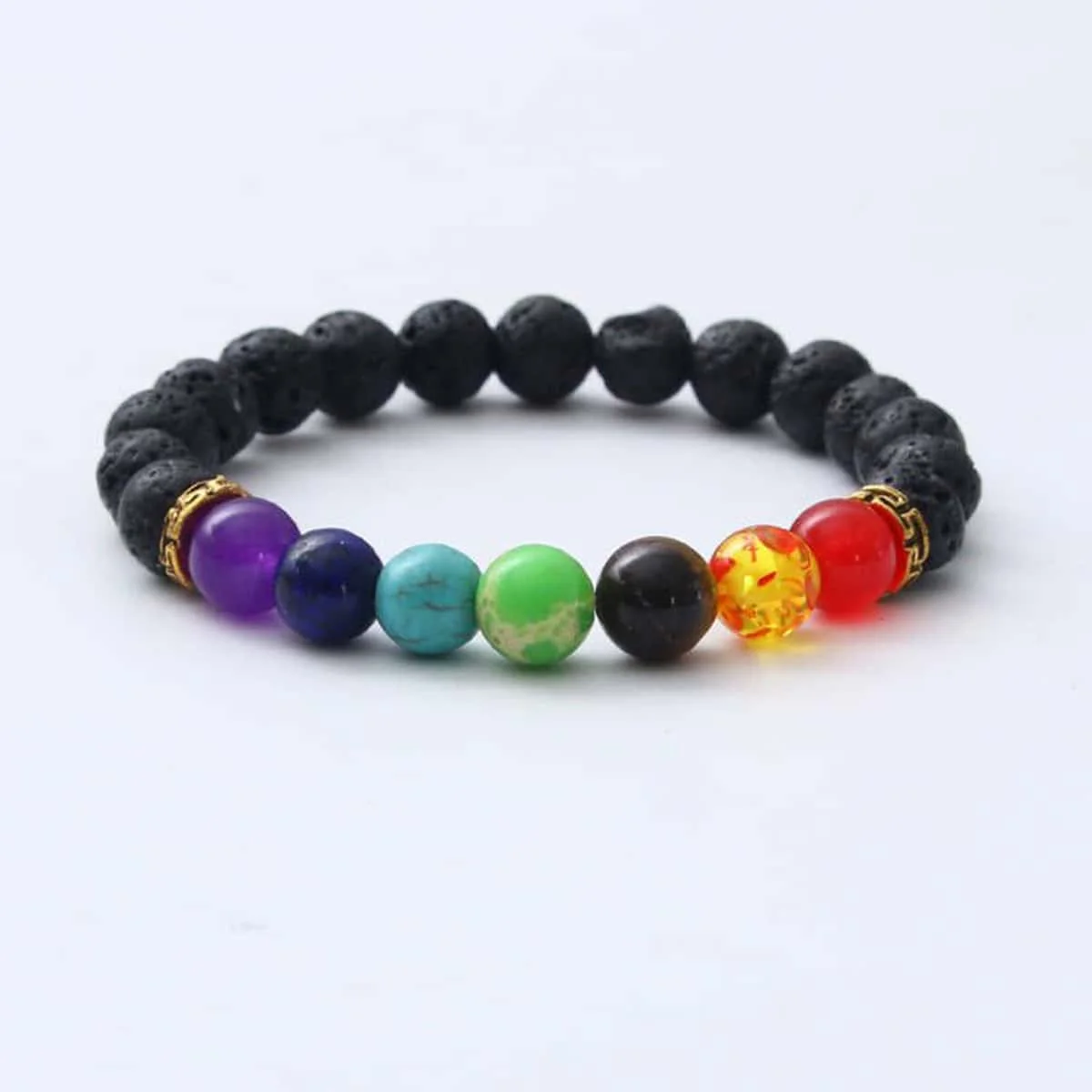 

8mm Beads Lava Rock 7 Chakra Healing Balance Bracelet for Men Women Reiki Prayer Stone Yoga Chakra Bracelet Pulseras Mujer