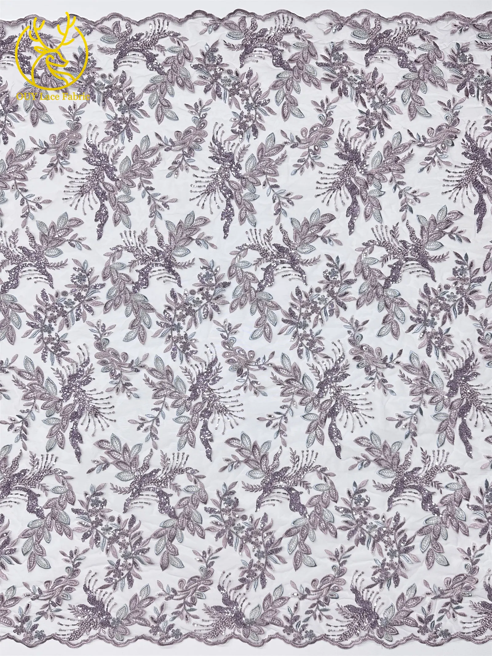 Eleganter afrikanischer Perlen-Stickerei-Spitzenstoff, 5 Yards, nigerianische französische Pailletten-Tüllspitze für Damen, Partykleid, DIY-Nähen – Detail 6