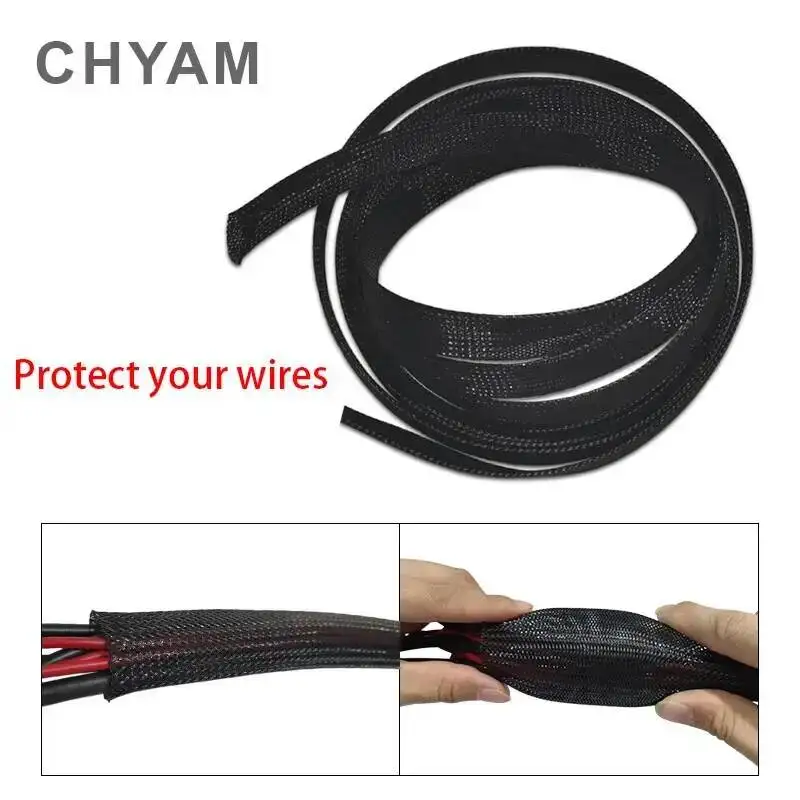 Black Cable Sleeve Insulated Braid Sleeving 4/6/8/10/12/16/20/25/30/40/50mm Tight Protection Expandable Wire Gland