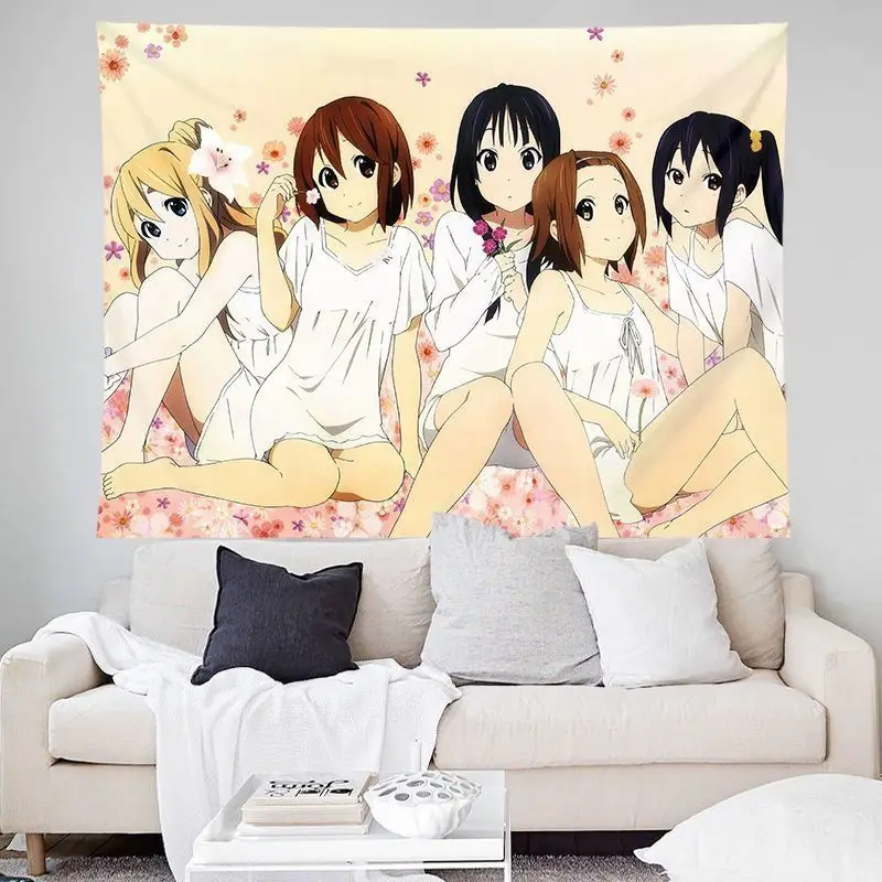 VIKAMA K-ON Anime Maid Wall Tapestry Five Girls Pink Group Manga Home Decor Charming Soft Durable Cozy Aesthetic Gift Washable