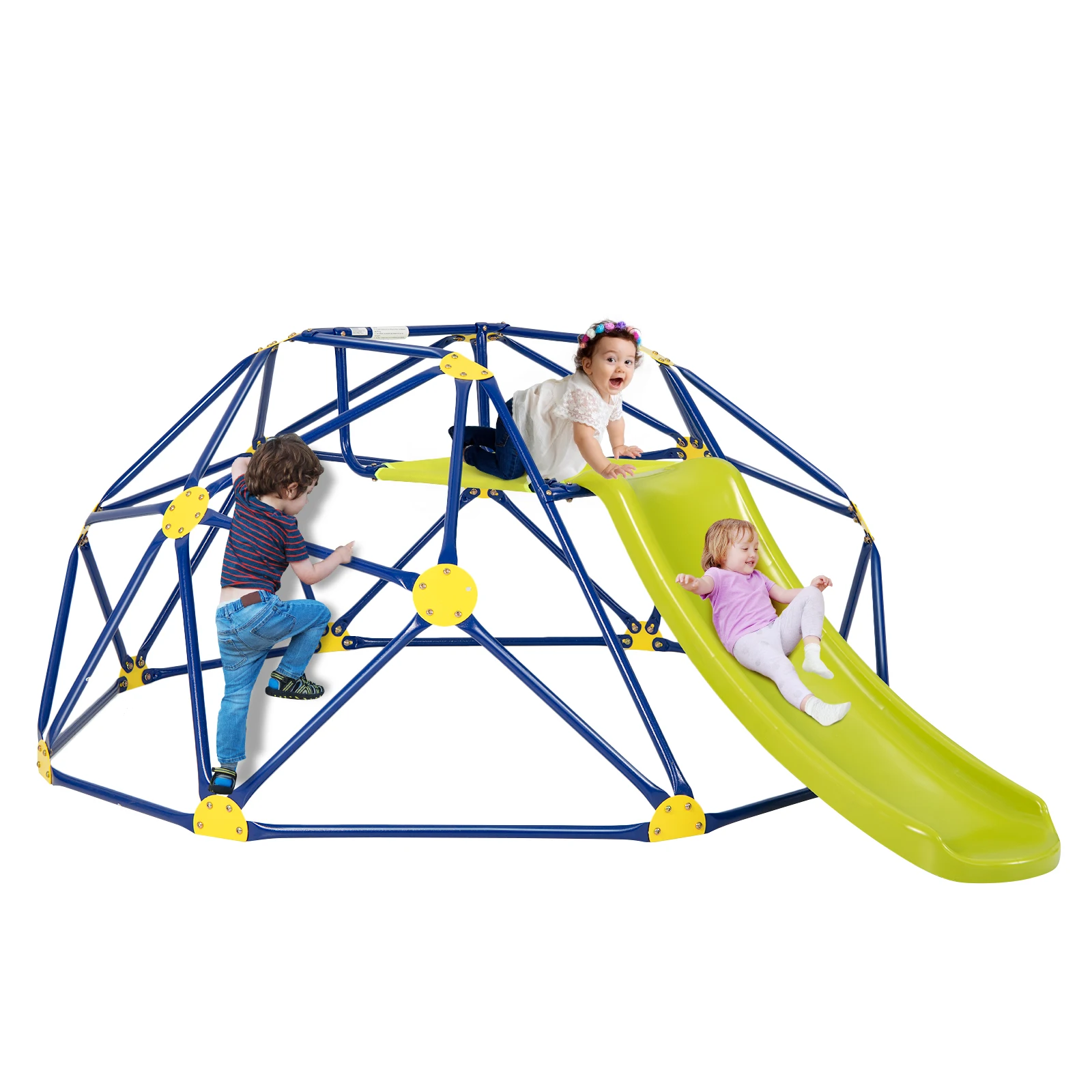 

8FT Climbing Dome w/ Slide Outdoor Kids Jungle Gym Dome Climber Green & Blue