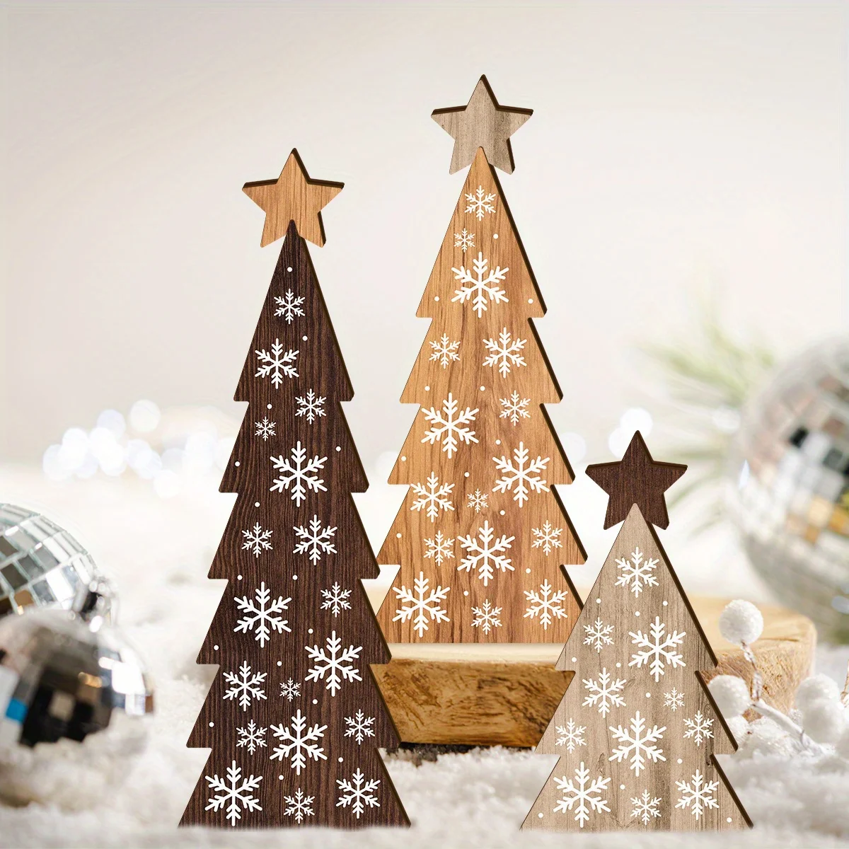 3pcs Wooden Christmas Tree Ornament with Stars, Multifunctional Holiday Decor, Suitable for Tabletop, Mantlepiece, And Fireplace
