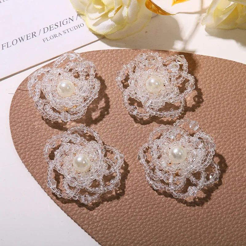 DIY Faux Pearl Beaded Flower Accessory 1 Piece Clear Crystal Retro Korean Style Hair Clip Shoe Charm for Clogs Jelly Sandals