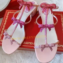 T-strap Sweet Butterfly Sandals Med Block Heels Party Luxury Summer Crystal Sandals Comfy Open Toe Women Wedding Elegant Shoes