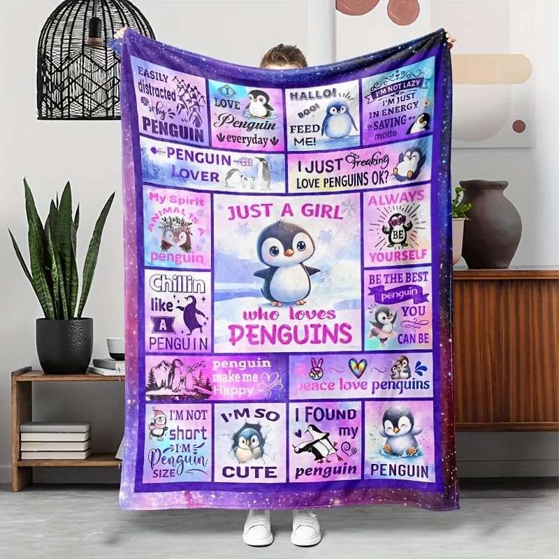 

1 PC Penguin Pattern Flannel Blanket, a gift blanket for family and friends
