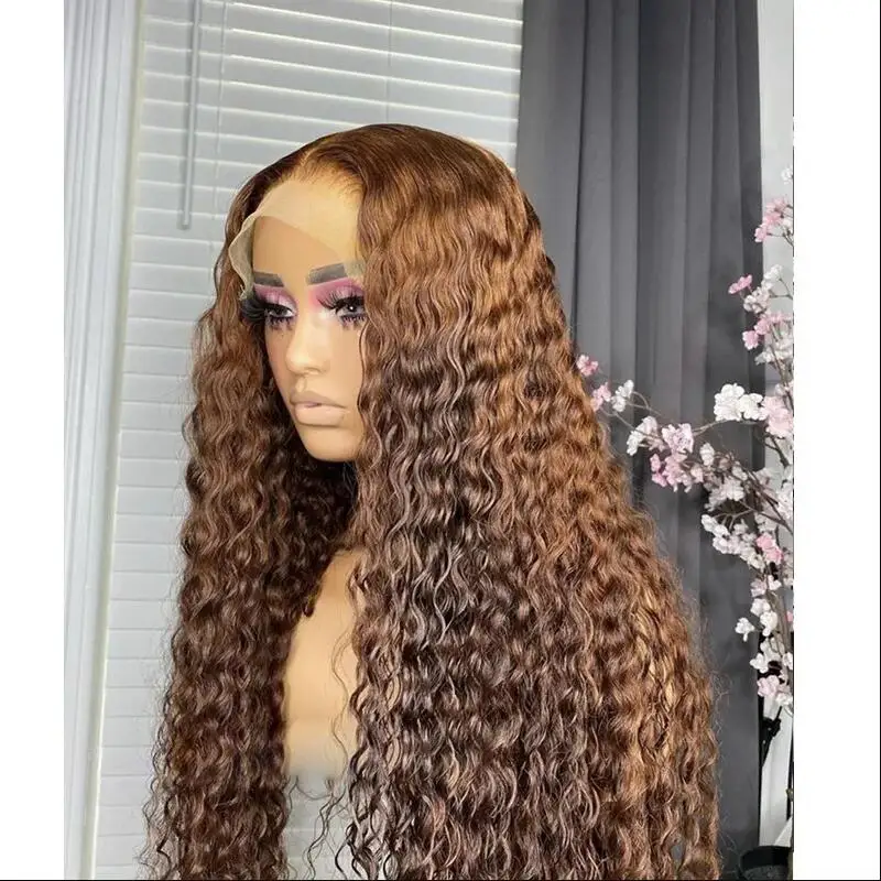 Perruque Lace Front Wig frisée naturelle, cheveux crépus bouclés, brun, pre-plucked, 26 pouces, densité 180, avec baby hair, perruque 03/Wig, pour femmes noires