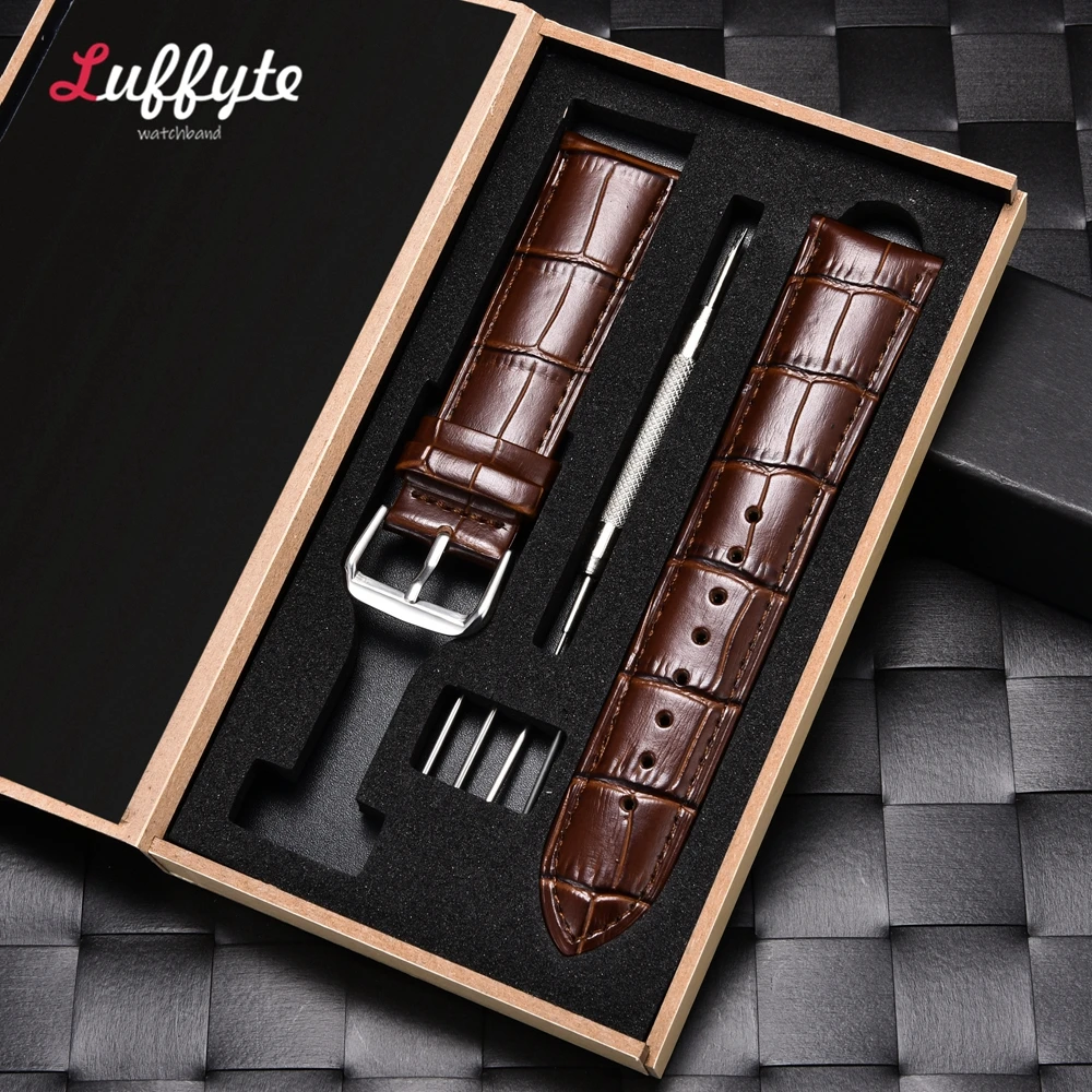 Bambusmaserung Echtleder Armband 18mm 20mm 22mm 24mm Herren Damen Business Kalbsleder Uhrenarmband mit Geschenkbox – Detail 3