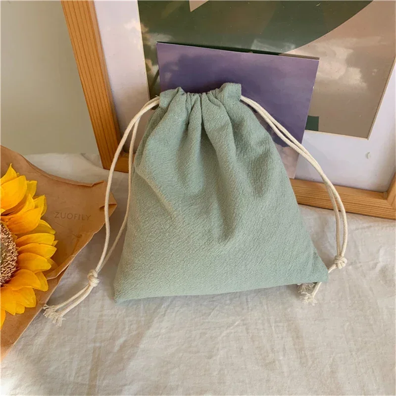 Solid Color Japanese Simple Drawstring Bag Women Finishing Storage Pouch Cute Makeup Bag Christmas Gift Candy Jewelry Organizer