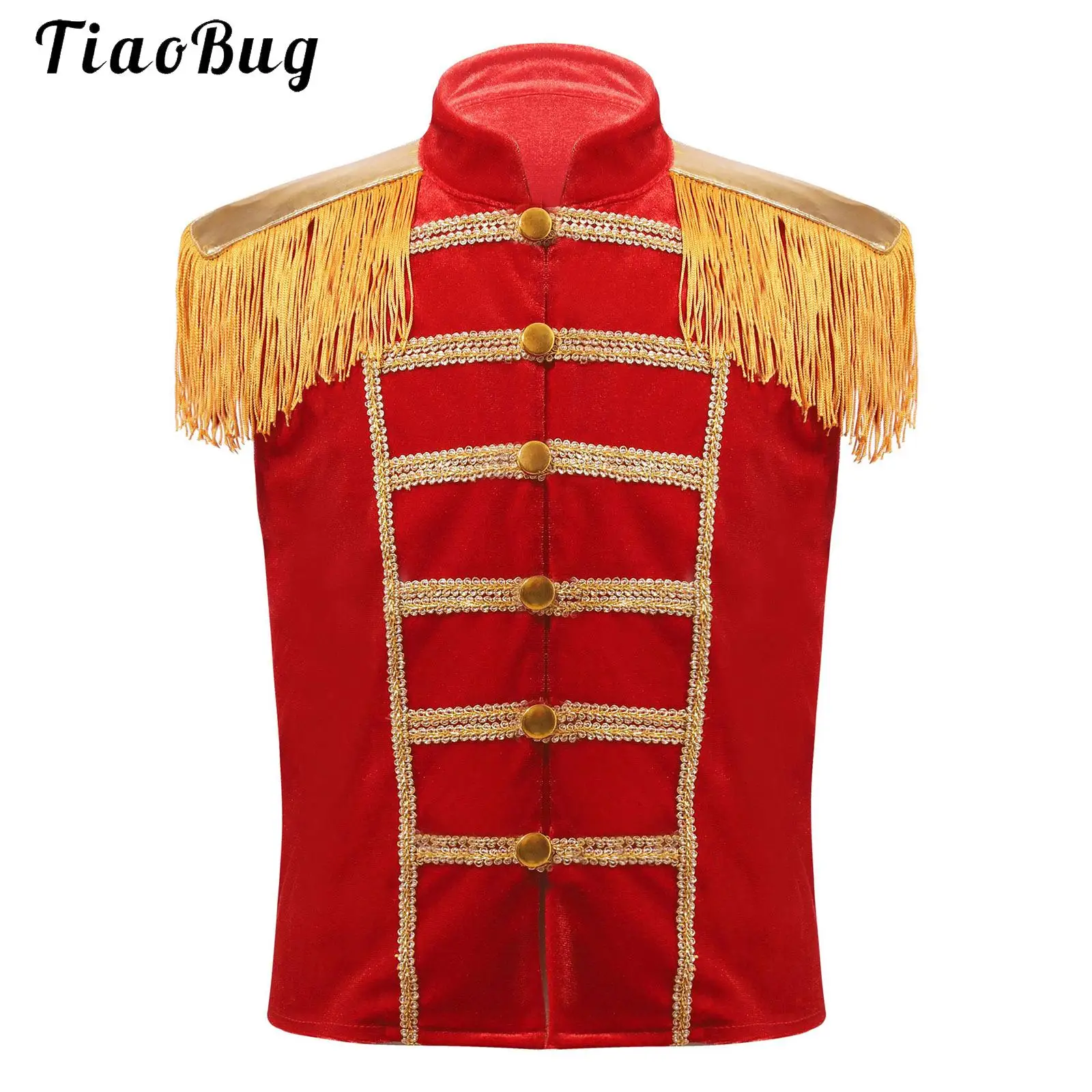 Kids Nutcrackers Costume Set Boys Girls Drum Major Team Uniform Marching Band Fringe Epaulet Waistcoat Vest Circus Performance
