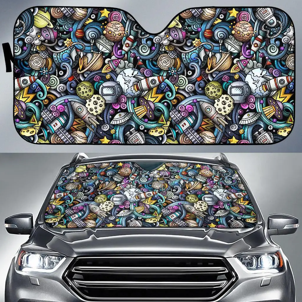 Alien Ufo Psychedelic Pattern Print Auto Sun Shade Car Windshield Window Cover Sunshade