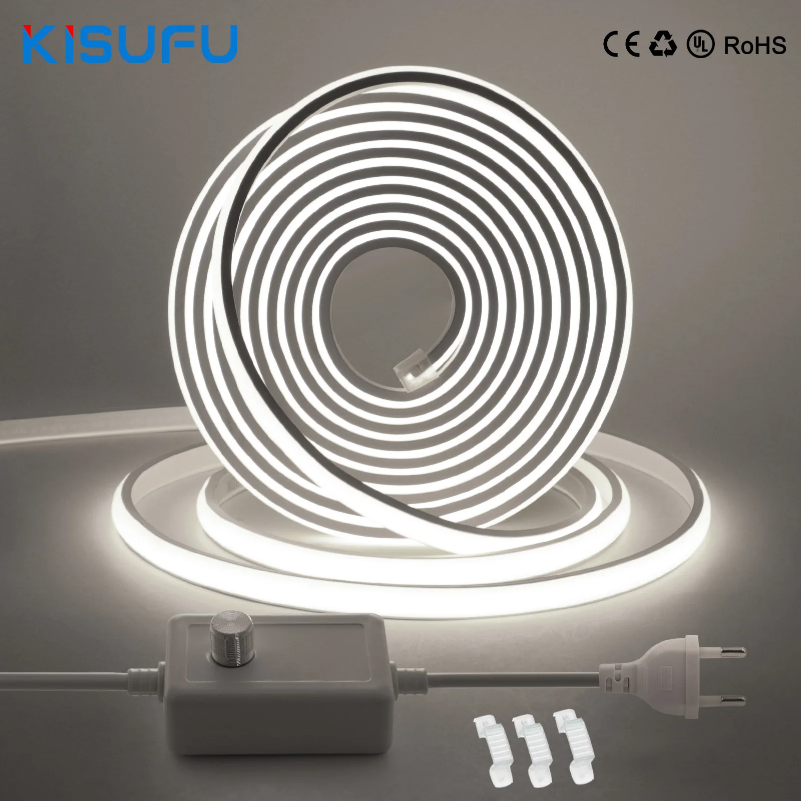 

288LEDs/m COB Neon Strip Light AC220V Switch/Dimmer EU Power Kit High Bright Waterproof FOB Tape Strip White/Warm/Natural 1/50M