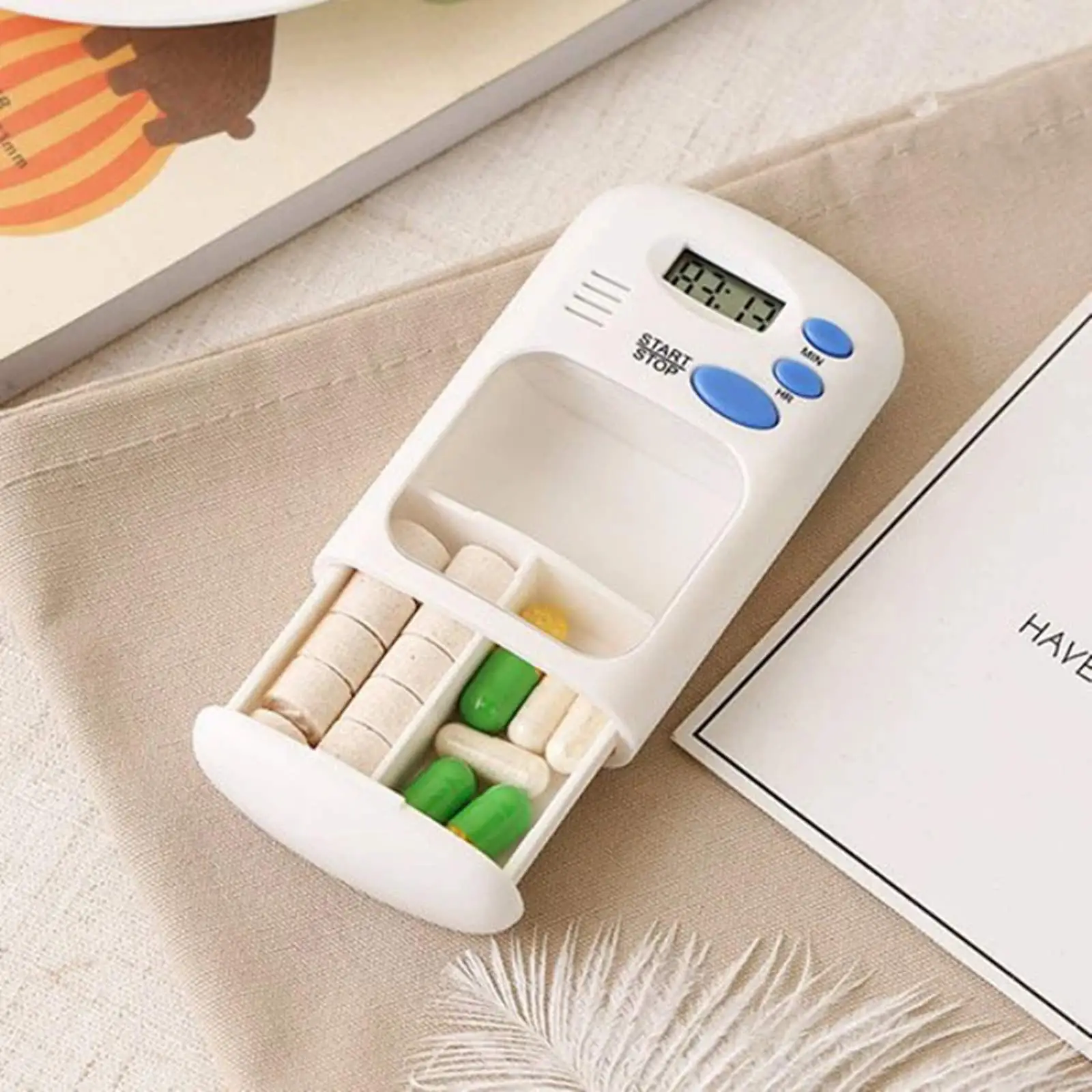 Mini Portable Electronic Intelligent Medicine Box, Transparent Two-compartment Design Pill Box, with Timing Reminder and Alarm view 6