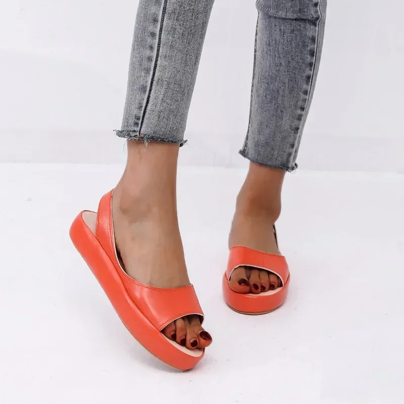 Lightweight, Comfortable, Simple, Fashionable, Slotted Roman Shoes, Platform Sole, Block Heel, Open Toe Sandals for Women