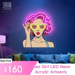 Neon Sign Acrylic ArtWork, Sex Girl with Glass Neon Sign, Custom Neon Sign,Beautiful Woman Neon Sign Art, Wall Decor Living Room