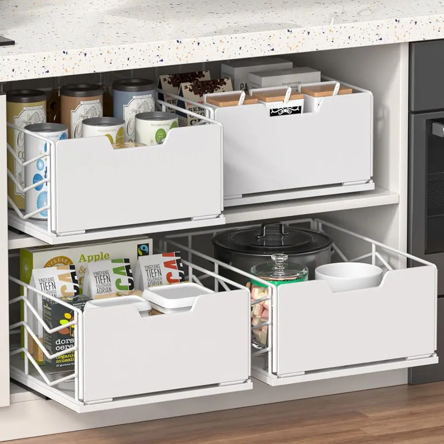 

Выдвижной органайзер для шкафа, выдвижной органайзер для кладовой с клейкими полосками, сверхпрочный органайзер под раковину, для хранения и организации.