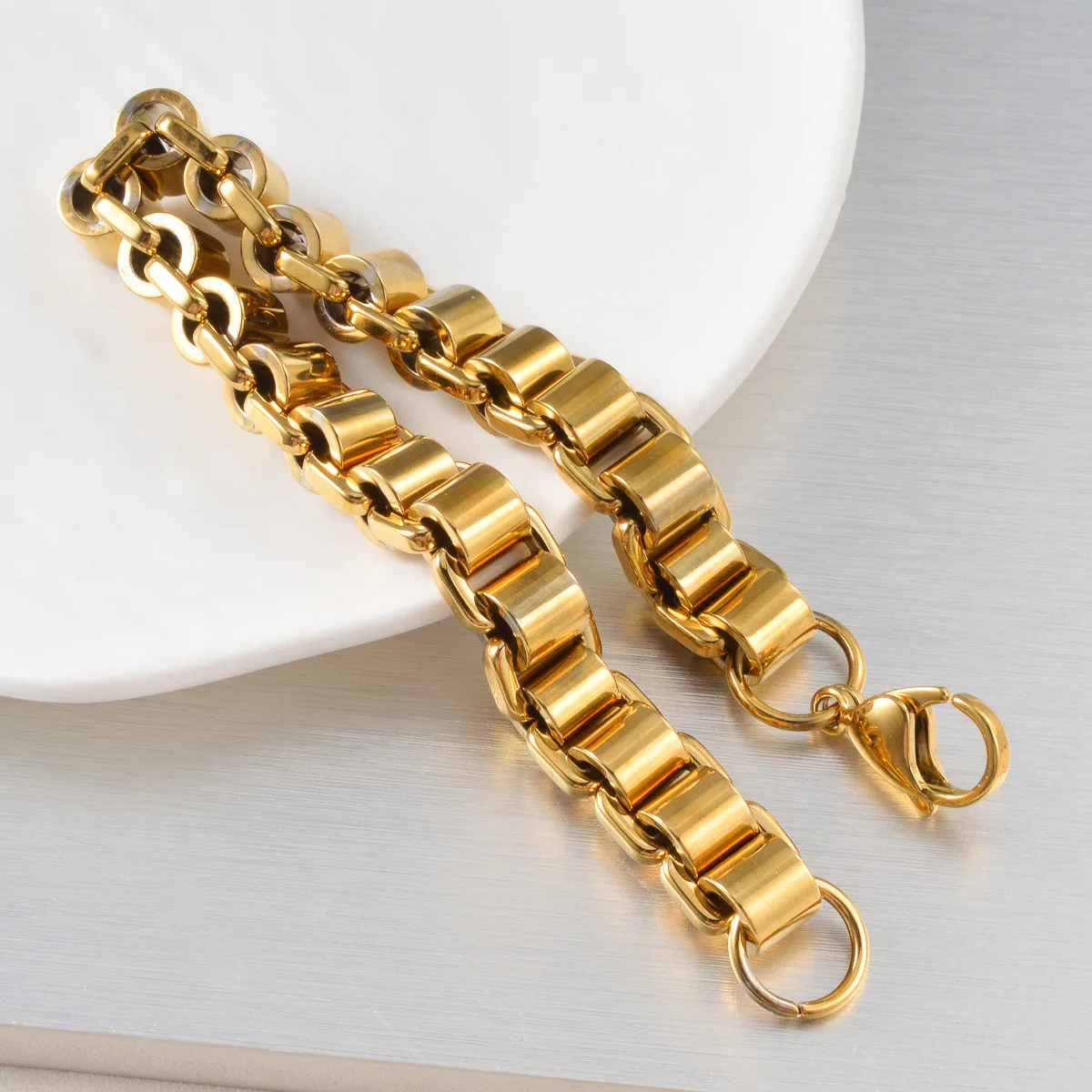 Luxury 24K 9999 Pure Gold real gold Cylindrical tank chain men's vintage bracelet