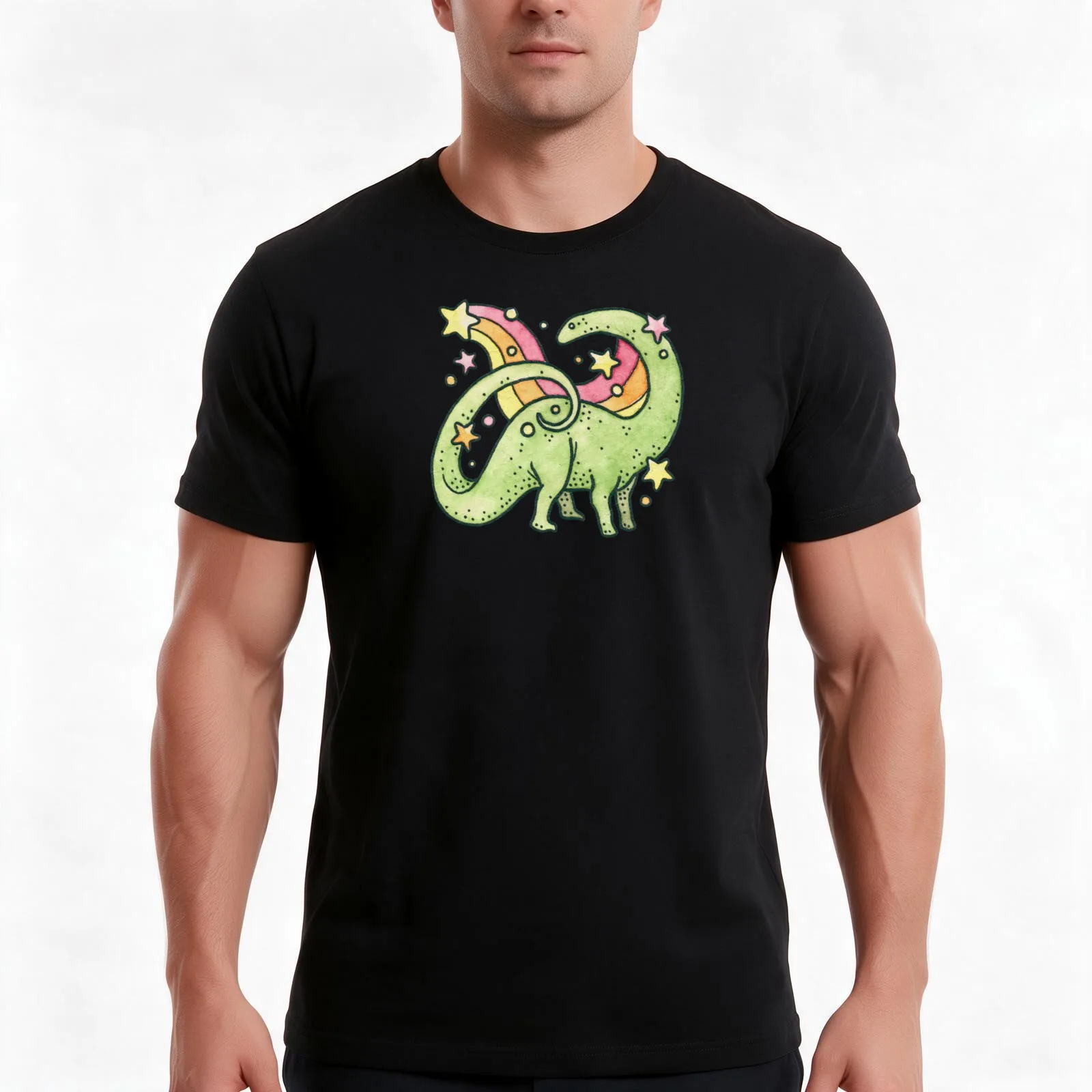 Diplodocus Rainbow Retro Dinosaur T-Shirt, Summer Casual Cotton Tee, Oversized Streetwear Tops, Vintage Graphic Print