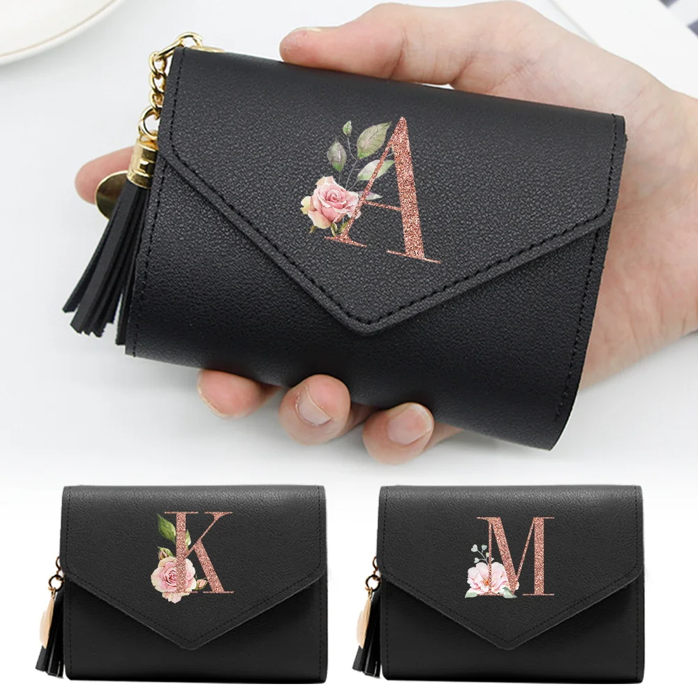 Wallet Women Rfid Blocking Small Compact Luxury Leather Pocket Wallet Ladies Mini Purse with ID Window Rose Gold Pattern