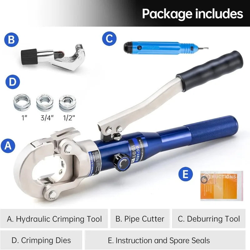 ท่อทองแดงอุปกรณ์ไฮดรอลิกท่อ CRIMPING TOOL 1/2 ",3/4" และ 1 "ขากรรไกรทองแดงท่อกด Crimper คีมกด,Wi