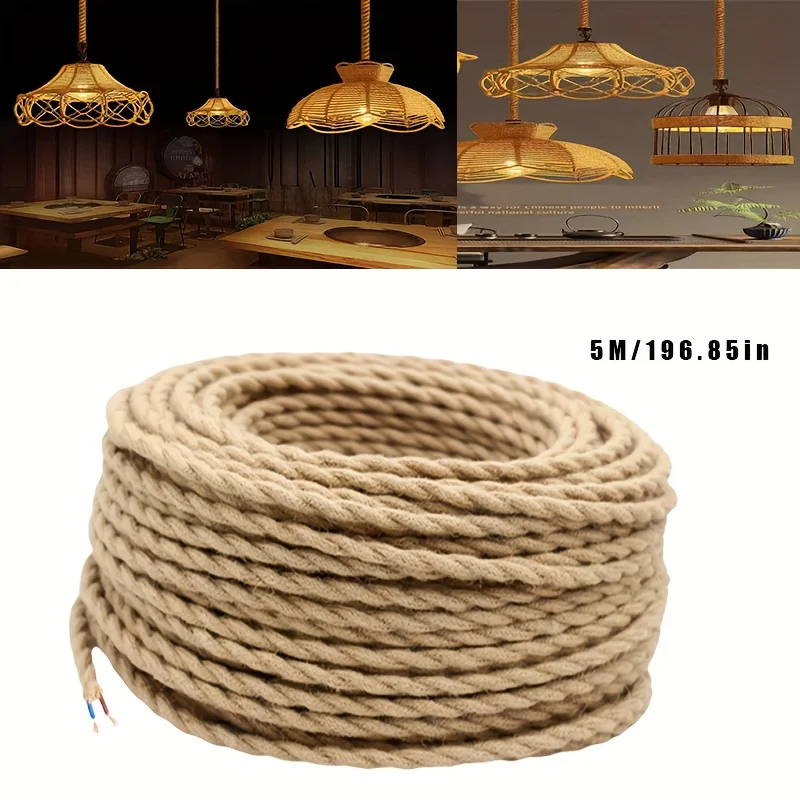 

3M 2x0.75mm Vintage Braided Hemp Cord Twisted Cord Pendant Lamp Wall Lamp Wiring Light Fixture Suspension Cord Connection Cable