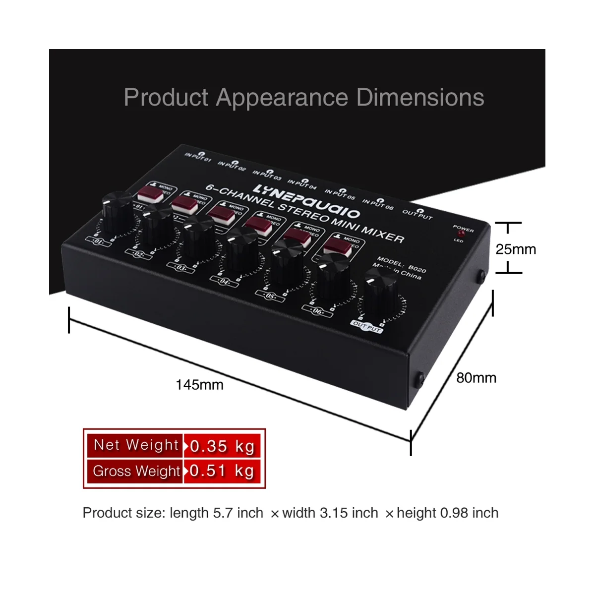 Mini 6-Channel Stereo Audio Mixer Musical Instrument Mixer Electric Wind/Electric Guitar/Electronic Piano/Drums Mixer