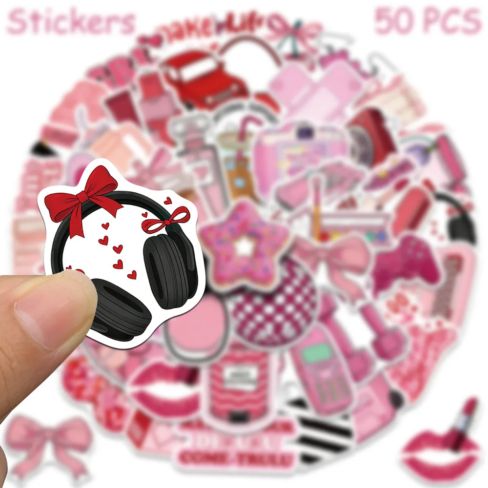 50 peças de adesivos fofos e femininos para impressão, para telefone, laptop, skate, geladeira, capacete, faça você mesmo, adesivos à prova d'água com desenhos animados.
